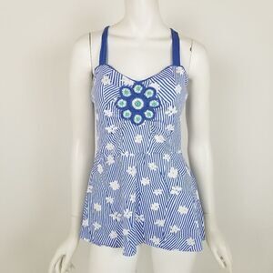 Little Yellow Button Anthro Size Small Blue Striped Floral Crochet Tank Top